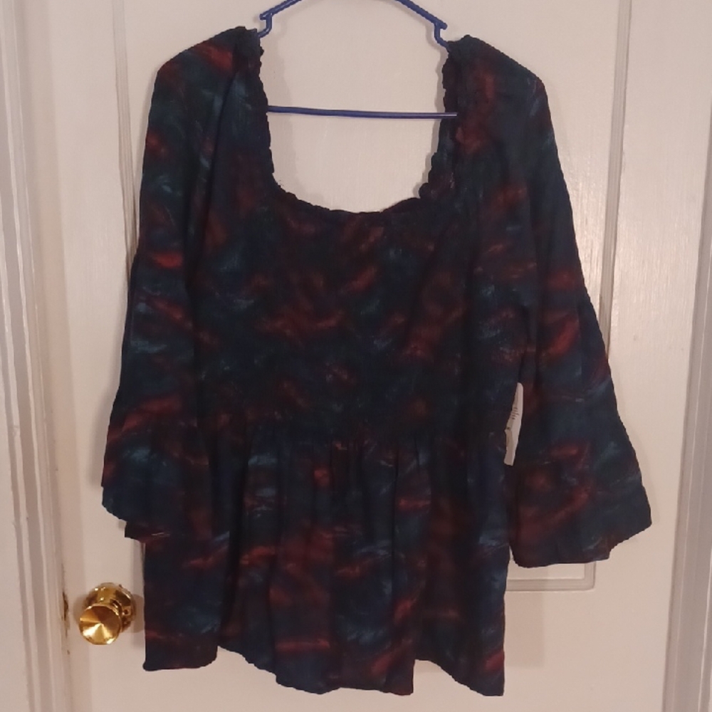 Elegant Multicolor Women's Top Women's 1xlarge, Smocked With Bell Sleeves